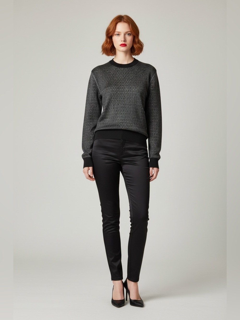 Fendi NWT Women's Logo Charcoal Knit Sweater - Black Trim